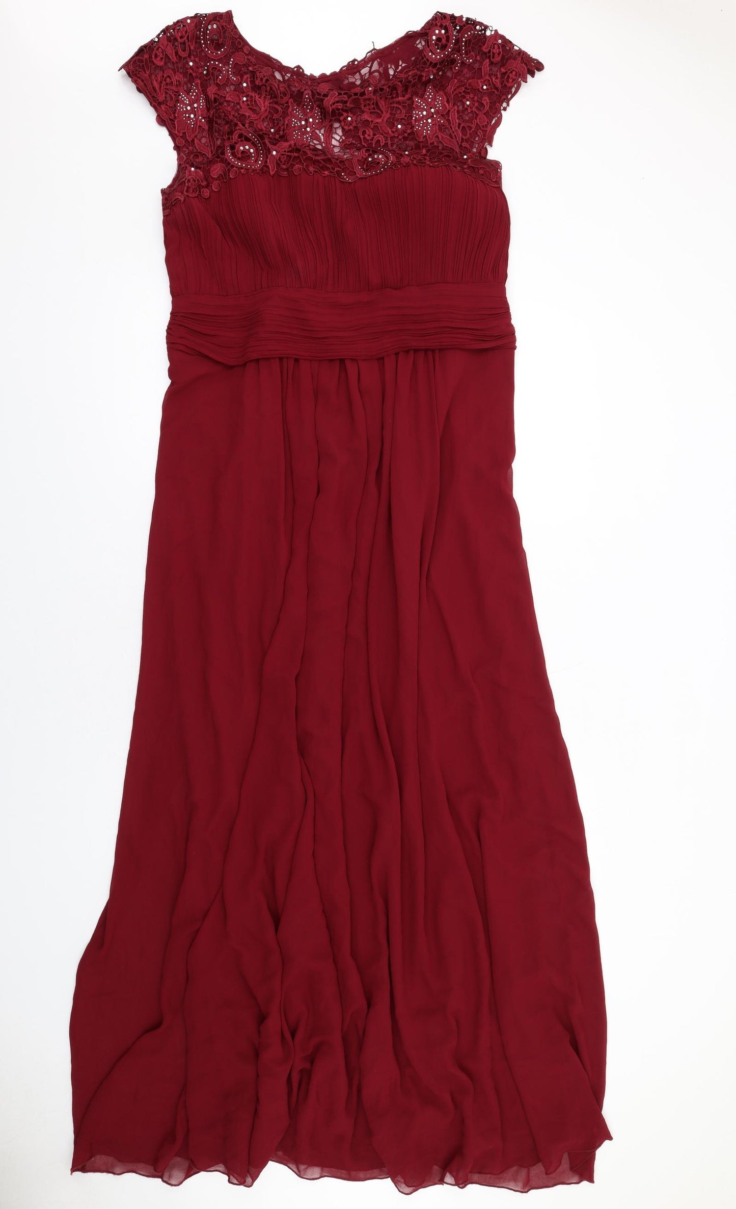 Ever-Pretty Womens Red Polyester Ball Gown Size 24 Boat Neck Zip - Crocheted Lace Detail