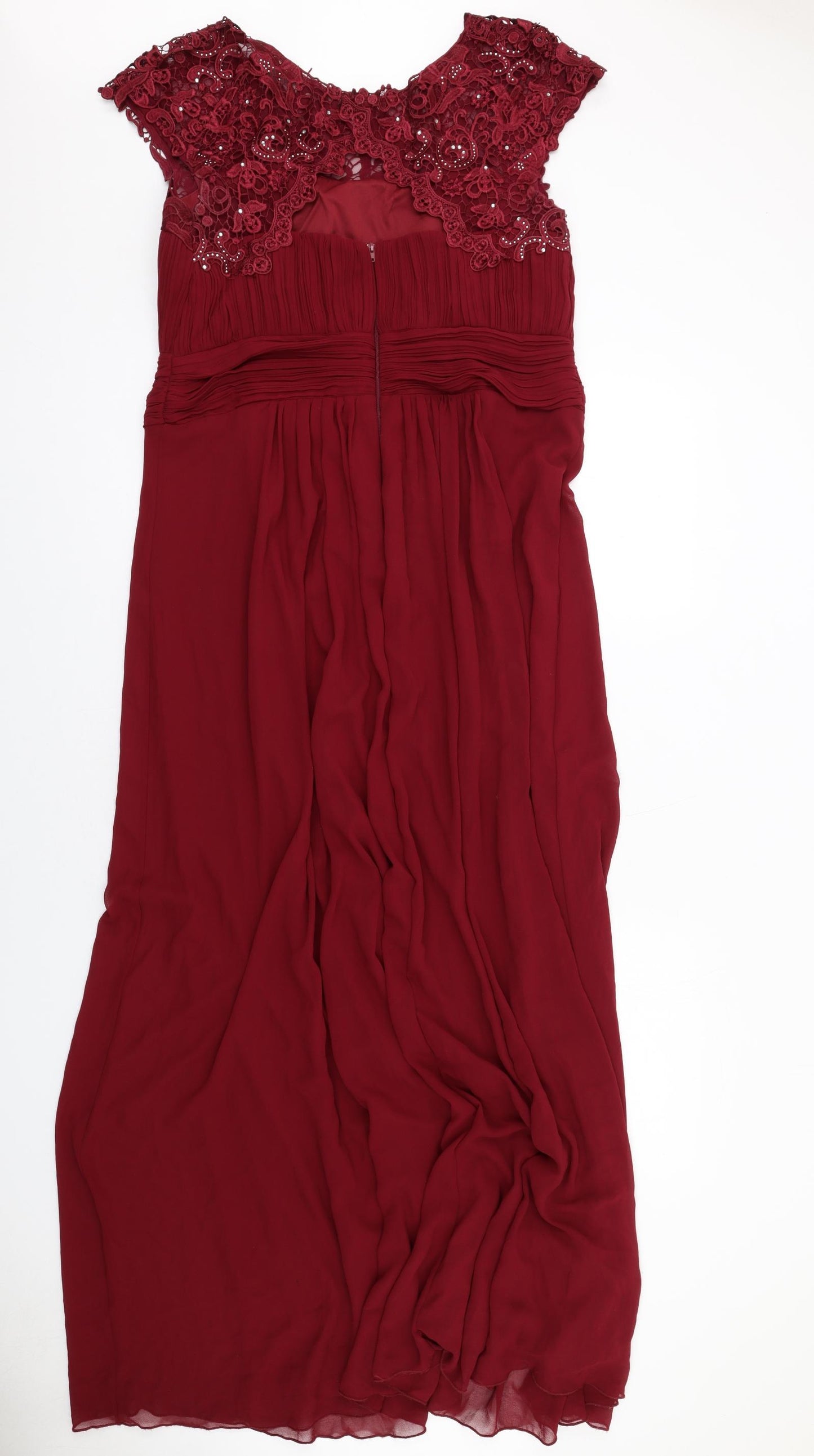 Ever-Pretty Womens Red Polyester Ball Gown Size 24 Boat Neck Zip - Crocheted Lace Detail