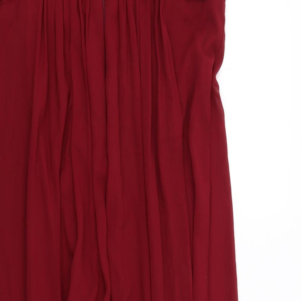Ever-Pretty Womens Red Polyester Ball Gown Size 24 Boat Neck Zip - Crocheted Lace Detail