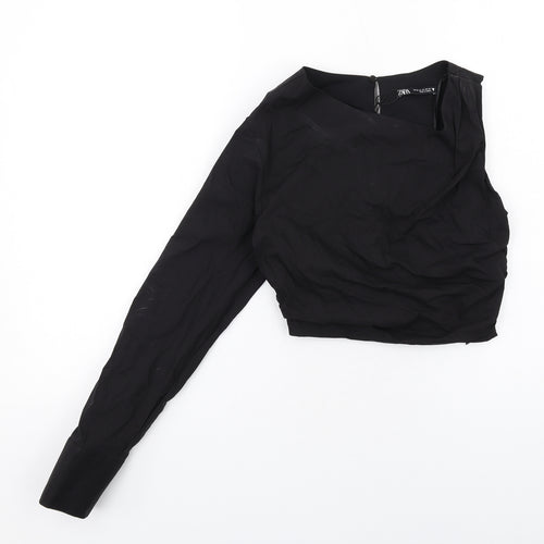 Zara Womens Black Cotton Cropped Blouse Size XS One Shoulder