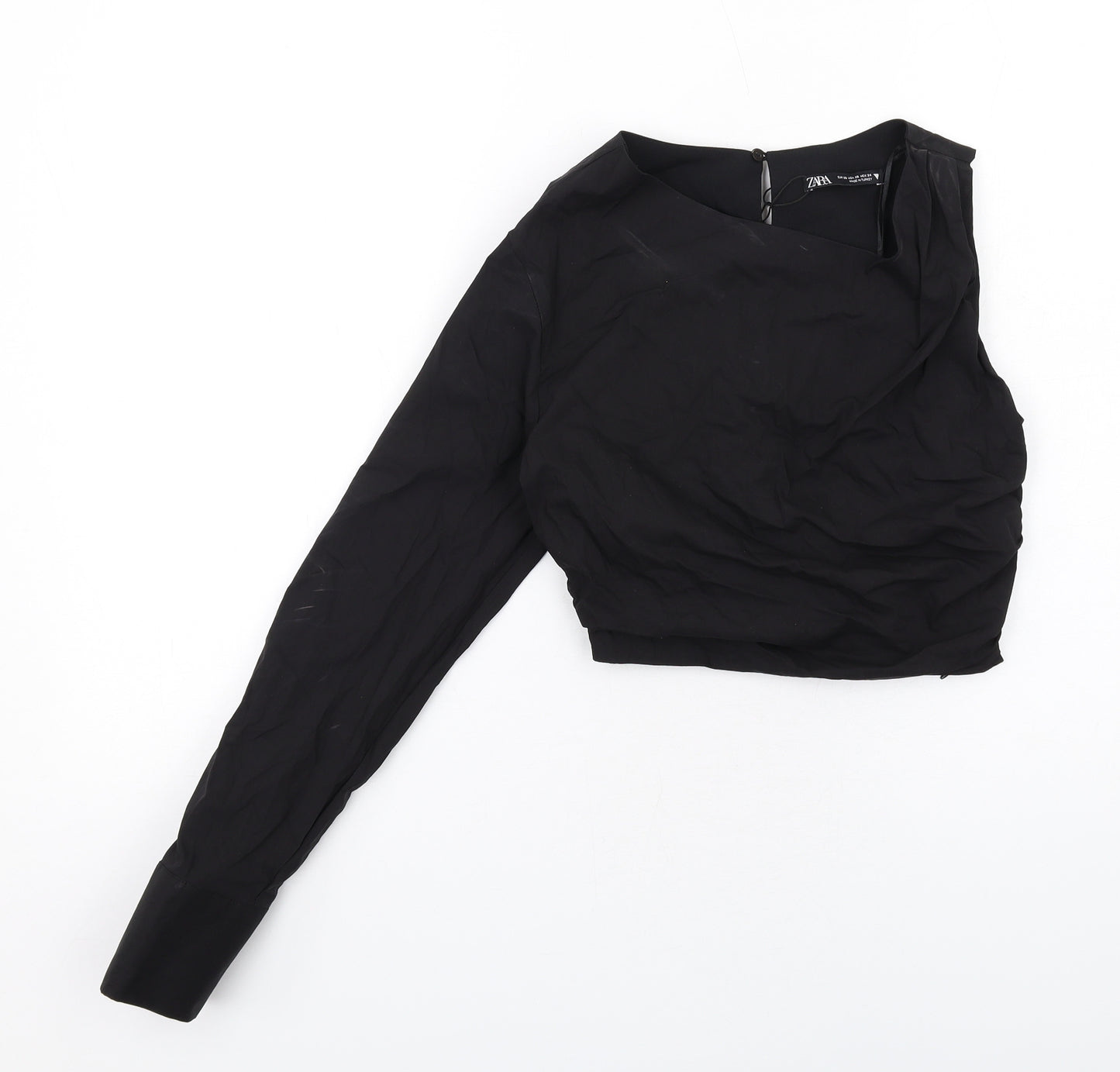 Zara Womens Black Cotton Cropped Blouse Size XS One Shoulder