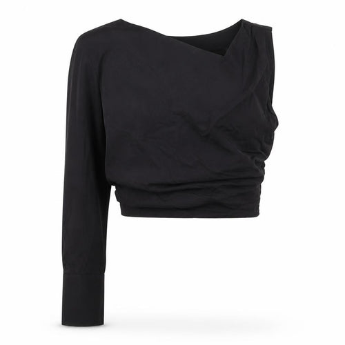 Zara Womens Black Cotton Cropped Blouse Size XS One Shoulder