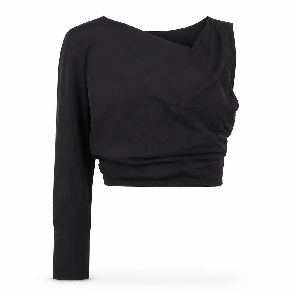 Zara Womens Black Cotton Cropped Blouse Size XS One Shoulder