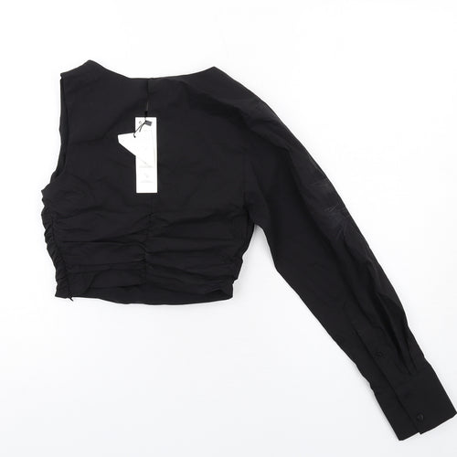 Zara Womens Black Cotton Cropped Blouse Size XS One Shoulder