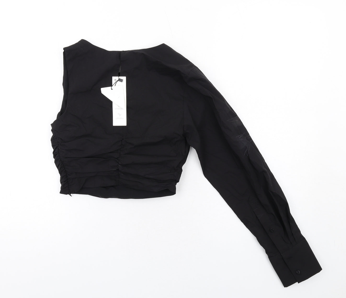 Zara Womens Black Cotton Cropped Blouse Size XS One Shoulder