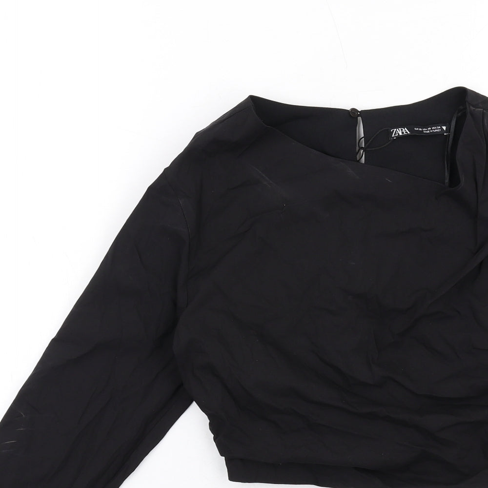 Zara Womens Black Cotton Cropped Blouse Size XS One Shoulder