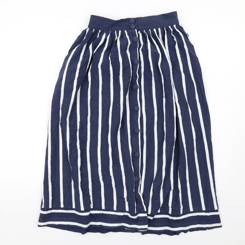 Laura Ashley Womens Blue Striped Cotton A-Line Skirt Size 12 Button