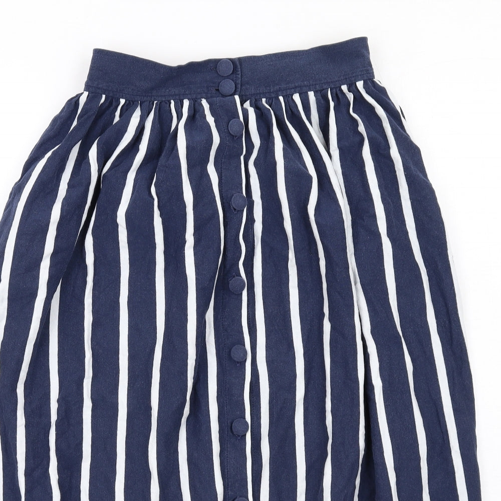 Laura Ashley Womens Blue Striped Cotton A-Line Skirt Size 12 Button