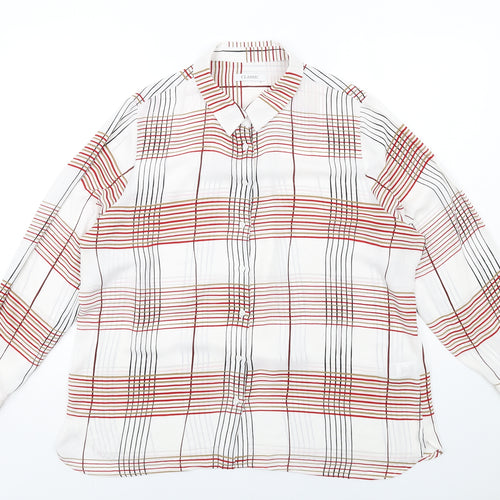 Classic Womens White Check Polyester Basic Button-Up Size 18 Collared