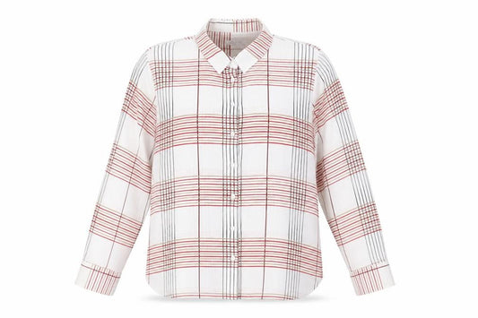 Front view of Classics women’s white check polyester basic button-up, size UK 18, collared