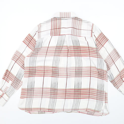 Classic Womens White Check Polyester Basic Button-Up Size 18 Collared