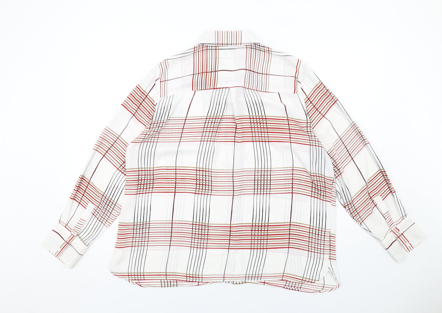 Classic Womens White Check Polyester Basic Button-Up Size 18 Collared