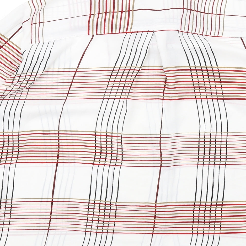 Classic Womens White Check Polyester Basic Button-Up Size 18 Collared