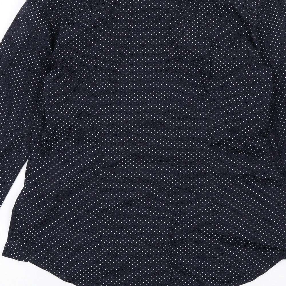 H&M Womens Blue Polka Dot Cotton Basic Button-Up Size 8 Collared