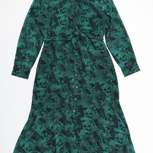 Mint Velvet Womens Green Geometric Polyester Shirt Dress Size 12 Collared Button