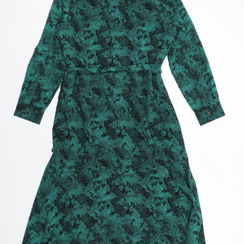 Mint Velvet Womens Green Geometric Polyester Shirt Dress Size 12 Collared Button