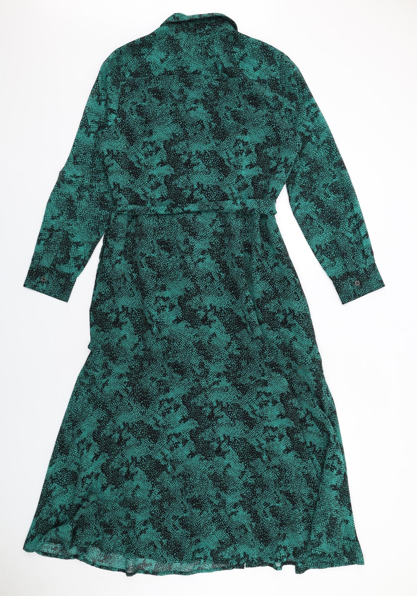 Mint Velvet Womens Green Geometric Polyester Shirt Dress Size 12 Collared Button