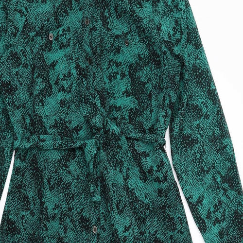 Mint Velvet Womens Green Geometric Polyester Shirt Dress Size 12 Collared Button