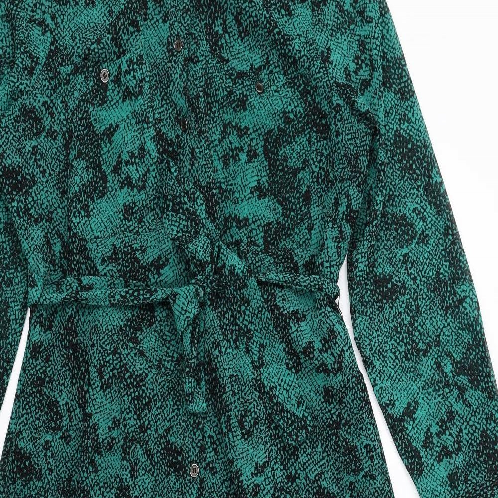 Mint Velvet Womens Green Geometric Polyester Shirt Dress Size 12 Collared Button