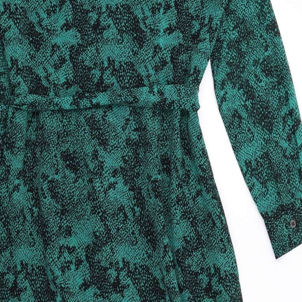Mint Velvet Womens Green Geometric Polyester Shirt Dress Size 12 Collared Button