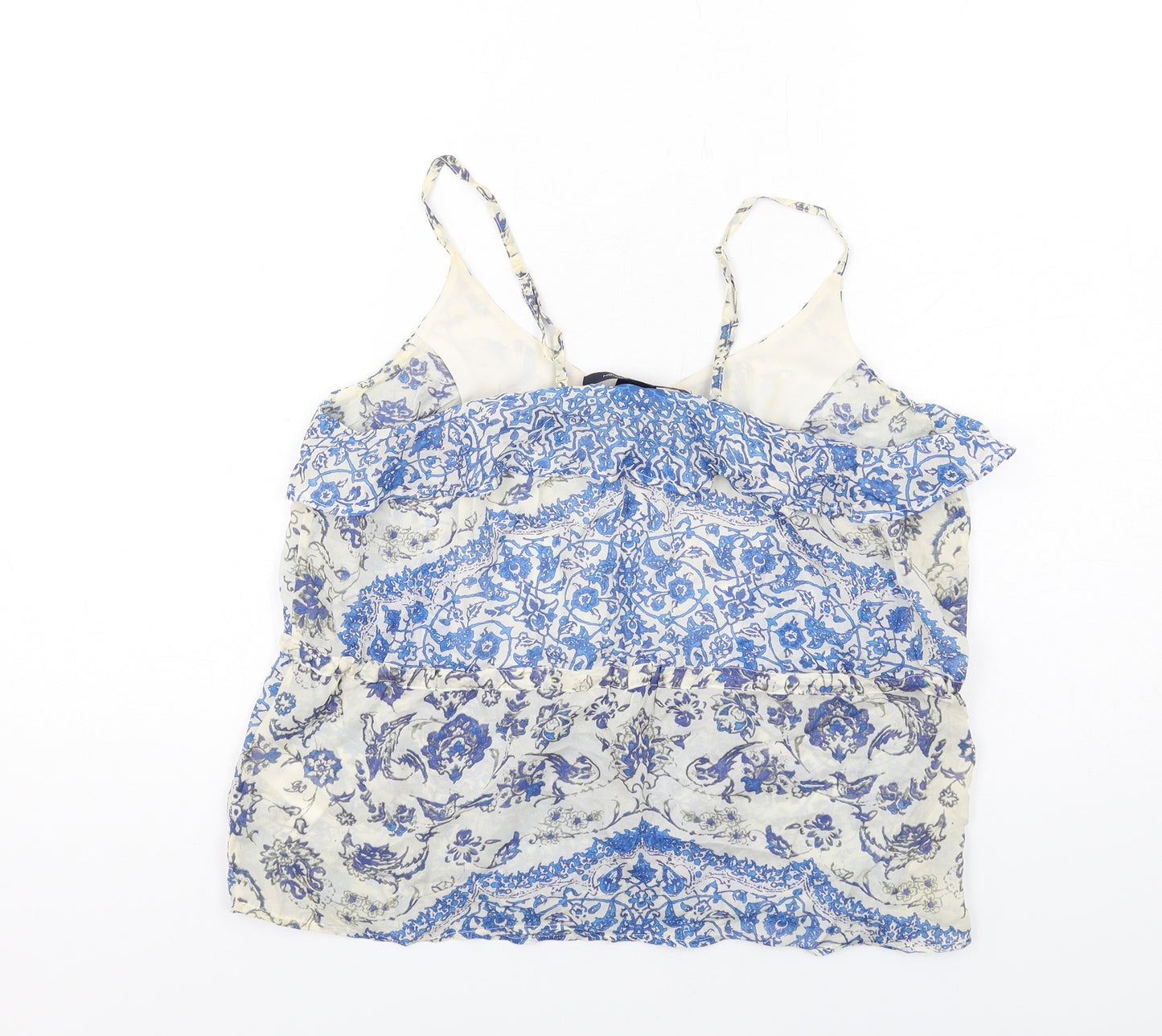 French Connection Womens Blue Geometric Silk Basic Tank Size 6 Round Neck