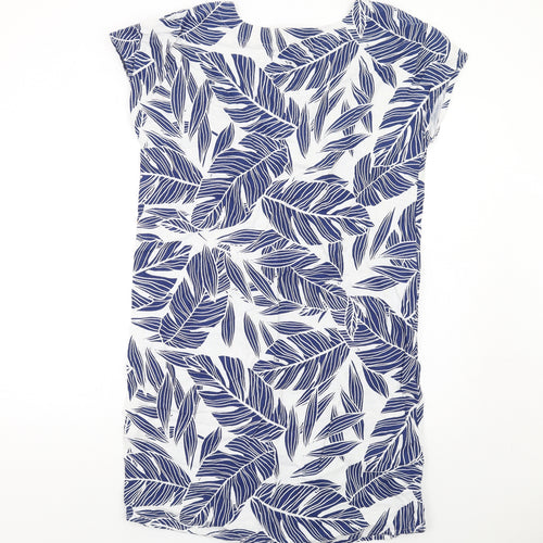 Bonmarché Womens Blue Geometric Linen Shift Size 12 Round Neck Pullover - Leaf pattern