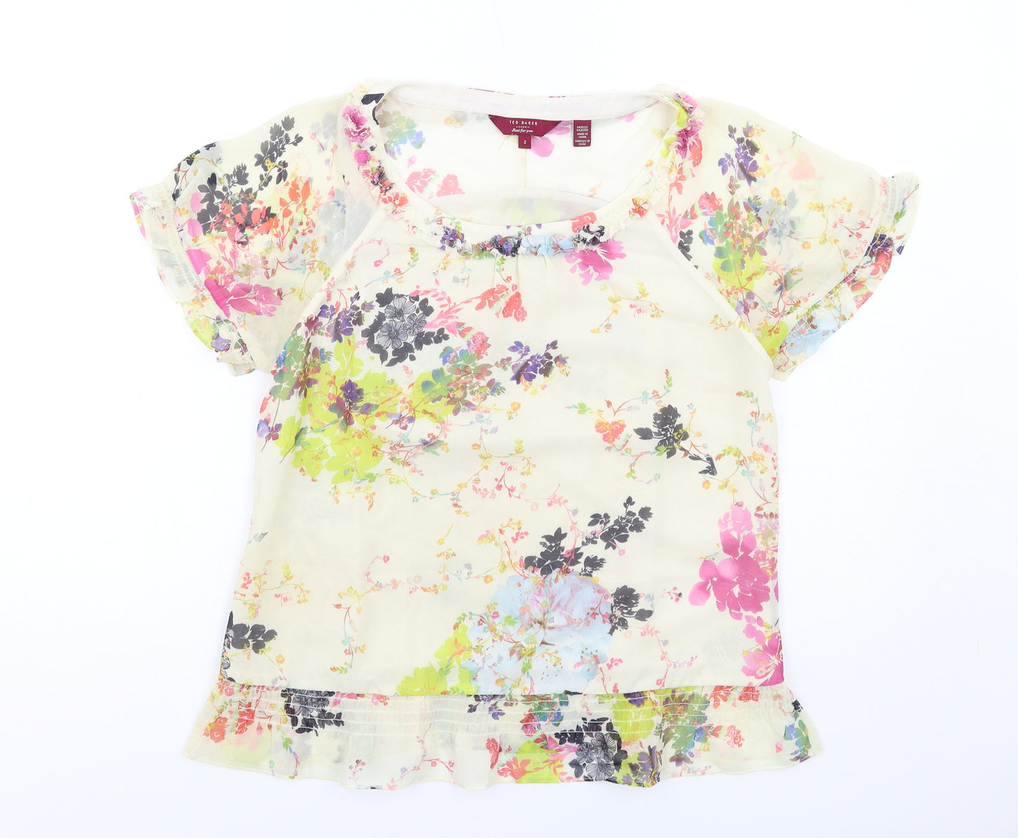 Ted Baker Womens Multicoloured Floral Polyester Basic Blouse Size M Scoop Neck