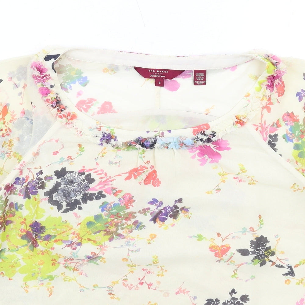 Ted Baker Womens Multicoloured Floral Polyester Basic Blouse Size M Scoop Neck