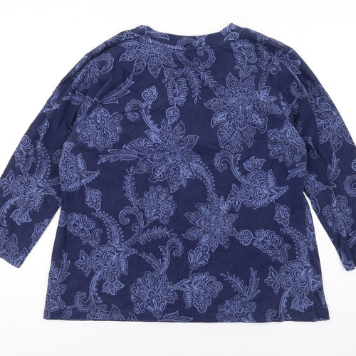Croft & Barrow Womens Blue Floral Cotton Basic T-Shirt Size L V-Neck