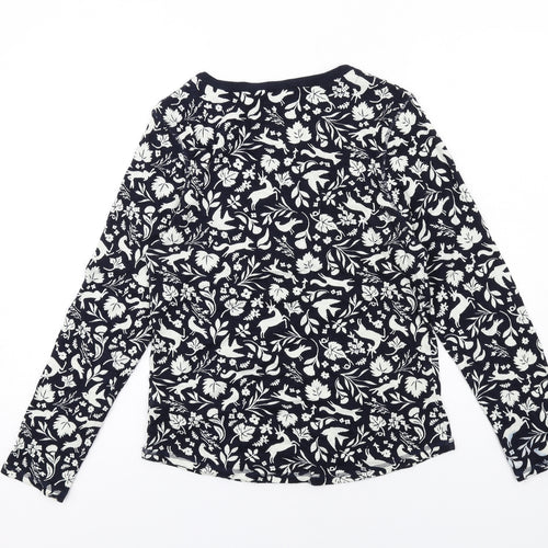 Marks and Spencer Womens Blue Geometric Cotton Basic T-Shirt Size 12 Round Neck - Forest Animals