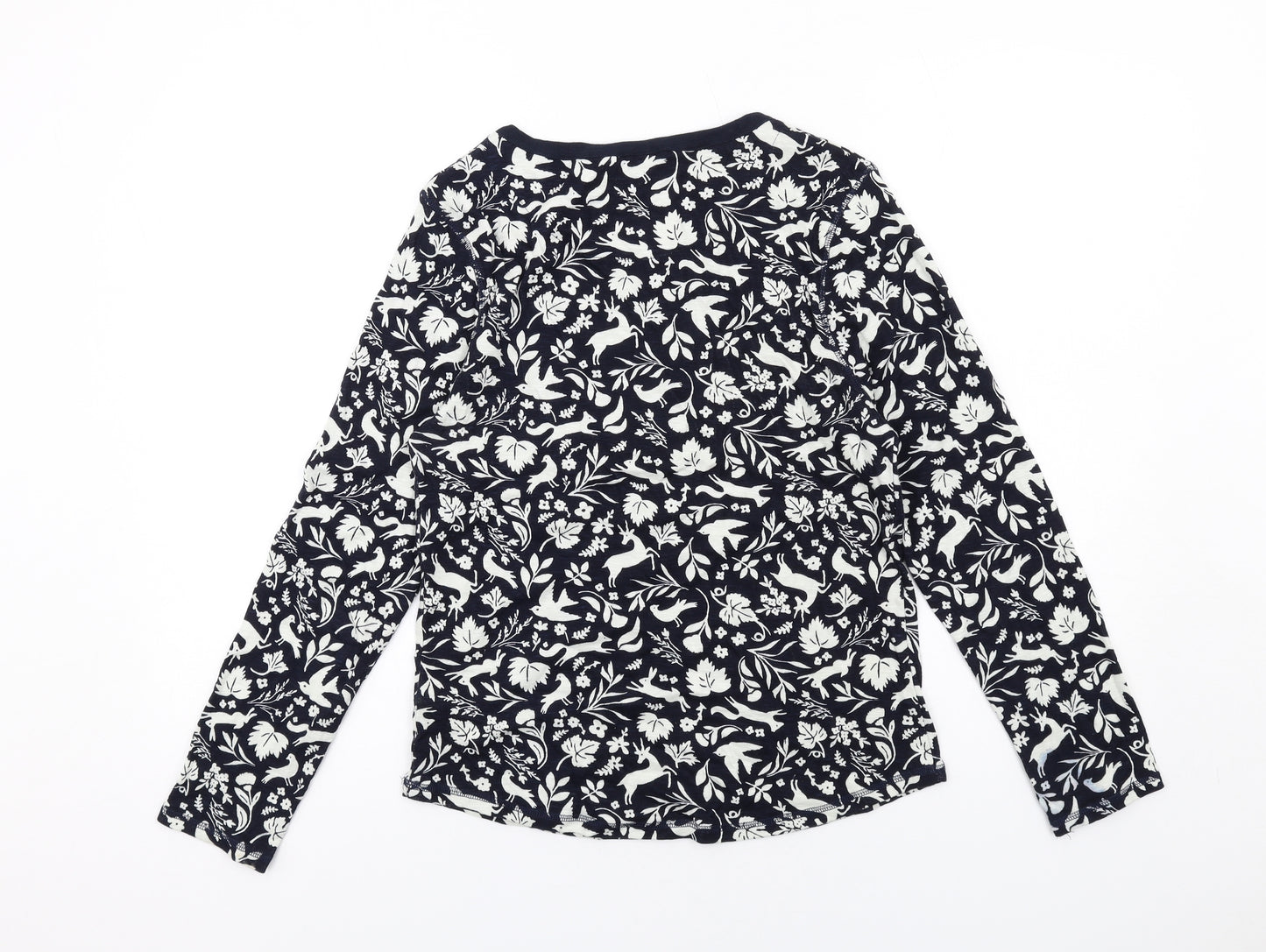 Marks and Spencer Womens Blue Geometric Cotton Basic T-Shirt Size 12 Round Neck - Forest Animals