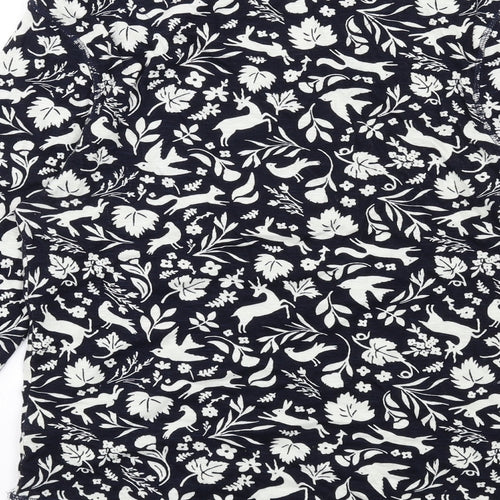Marks and Spencer Womens Blue Geometric Cotton Basic T-Shirt Size 12 Round Neck - Forest Animals