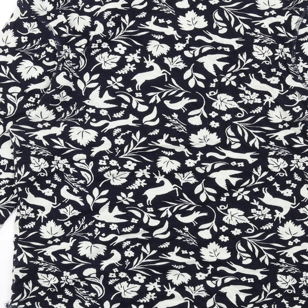 Marks and Spencer Womens Blue Geometric Cotton Basic T-Shirt Size 12 Round Neck - Forest Animals