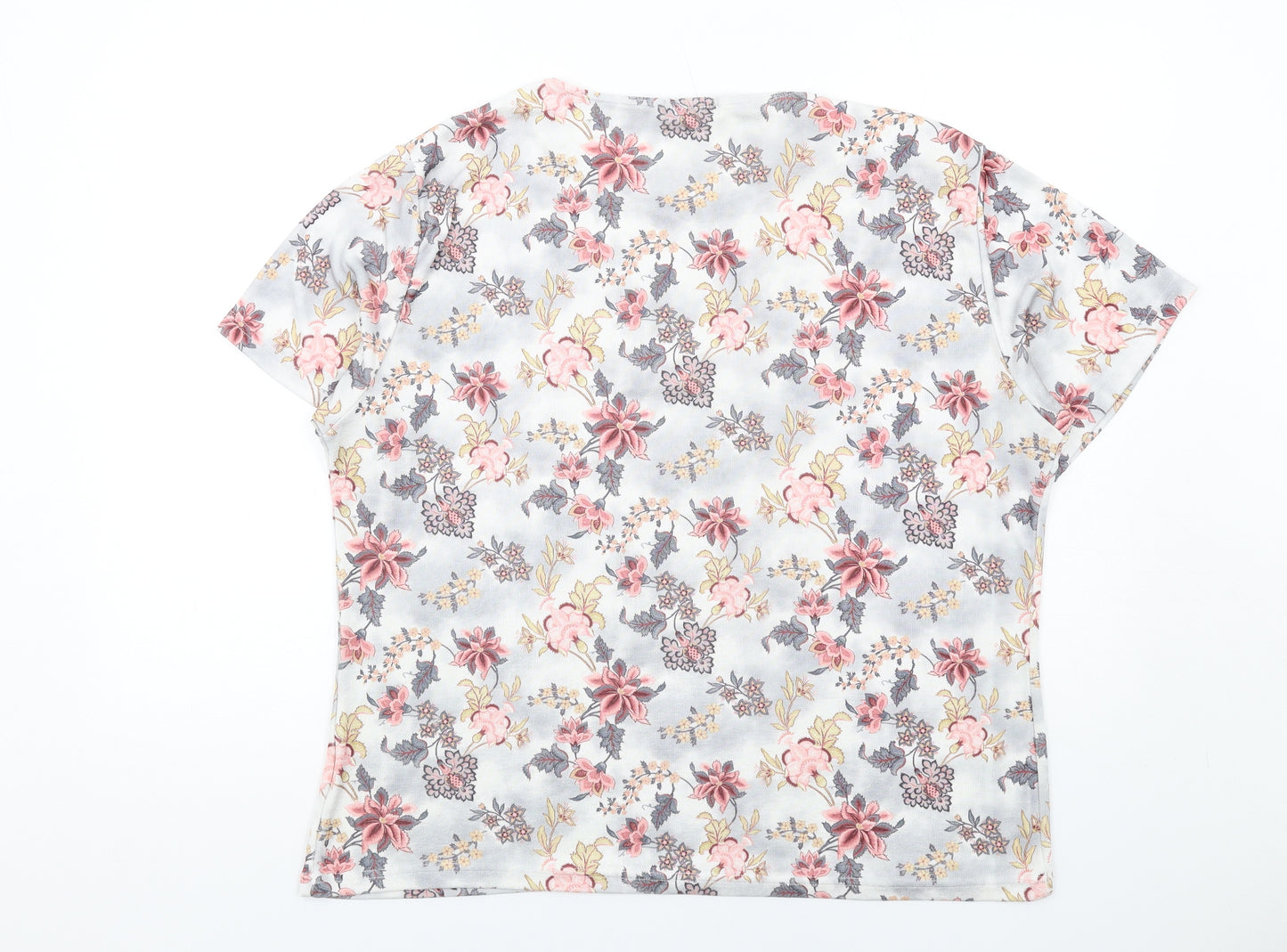 Damart Womens Multicoloured Floral Polyester Basic T-Shirt Size 24 Round Neck