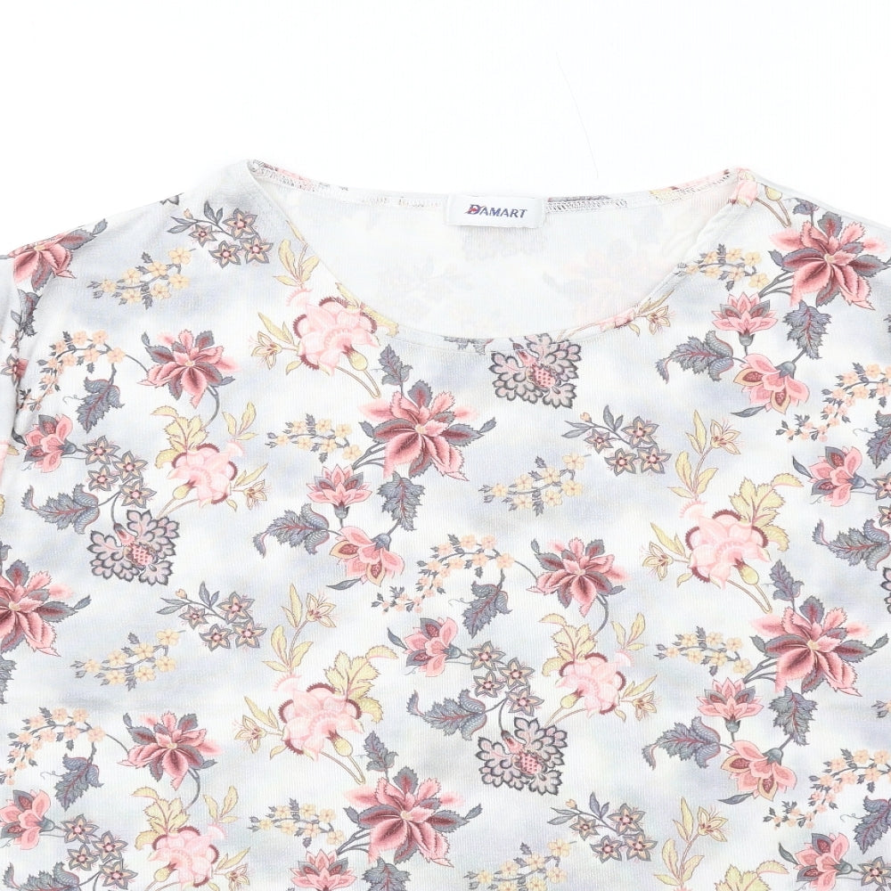 Damart Womens Multicoloured Floral Polyester Basic T-Shirt Size 24 Round Neck