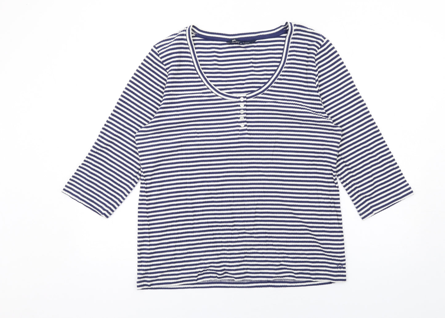 Crew Clothing Womens Blue Striped Cotton Basic T-Shirt Size 16 Scoop Neck
