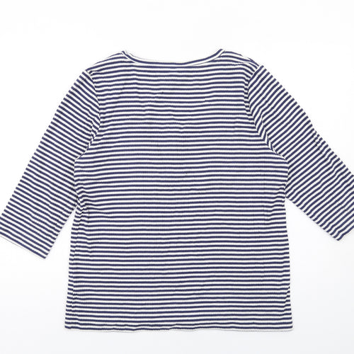 Crew Clothing Womens Blue Striped Cotton Basic T-Shirt Size 16 Scoop Neck
