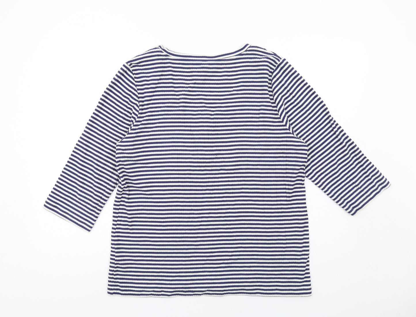 Crew Clothing Womens Blue Striped Cotton Basic T-Shirt Size 16 Scoop Neck