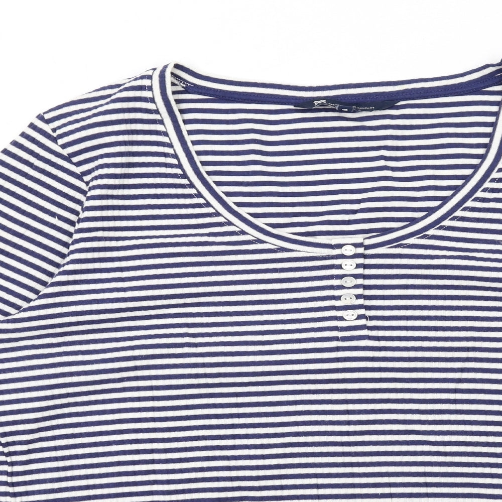 Crew Clothing Womens Blue Striped Cotton Basic T-Shirt Size 16 Scoop Neck