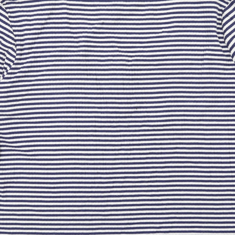Crew Clothing Womens Blue Striped Cotton Basic T-Shirt Size 16 Scoop Neck