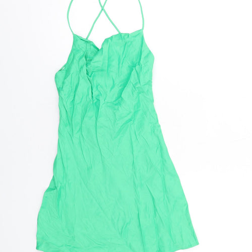 Zara Womens Green Viscose Slip Dress Size XS Cowl Neck Pullover