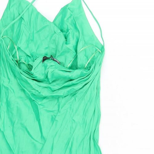 Zara Womens Green Viscose Slip Dress Size XS Cowl Neck Pullover