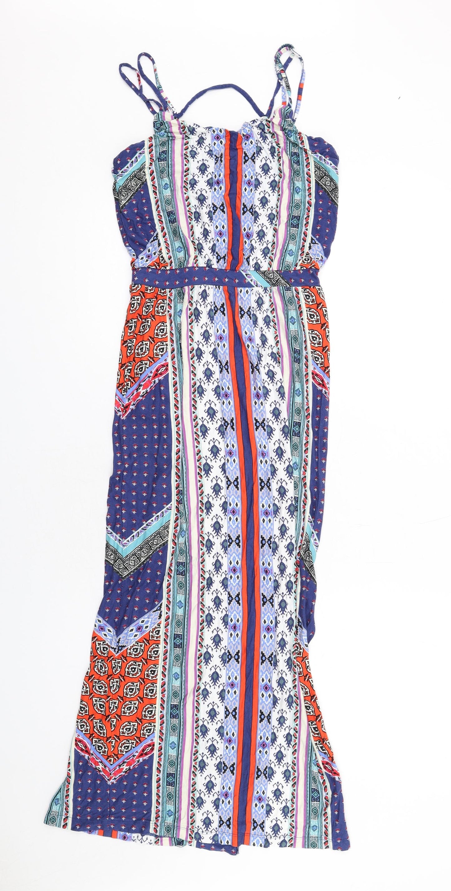 Warehouse Womens Multicoloured Geometric Viscose Maxi Size 8 Round Neck Pullover
