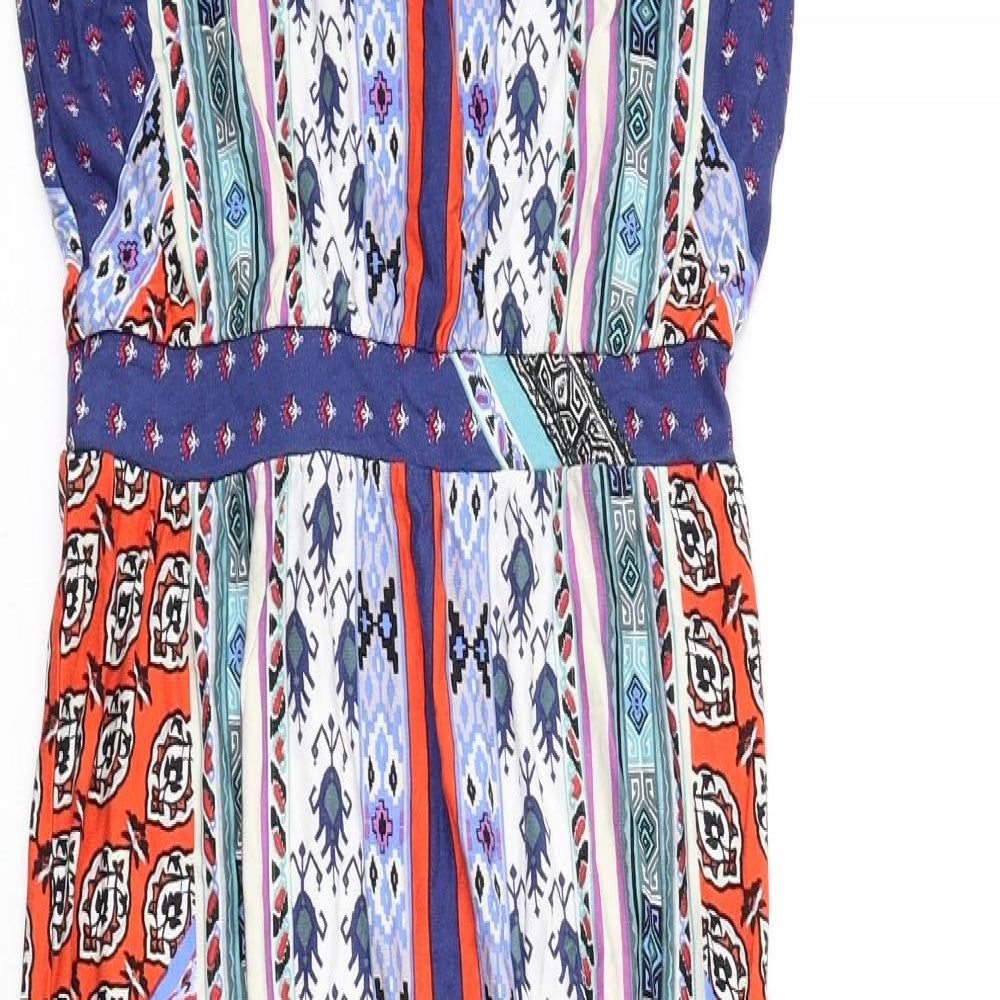 Warehouse Womens Multicoloured Geometric Viscose Maxi Size 8 Round Neck Pullover
