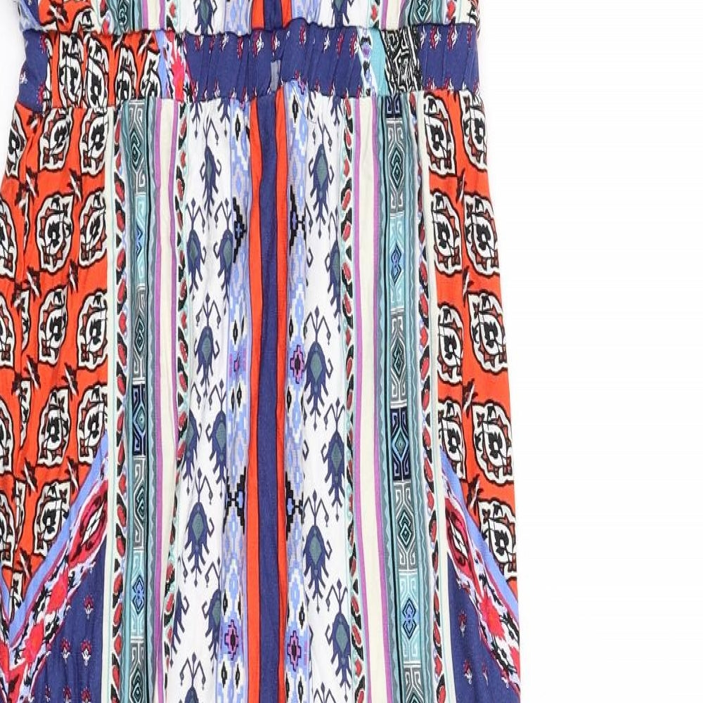 Warehouse Womens Multicoloured Geometric Viscose Maxi Size 8 Round Neck Pullover