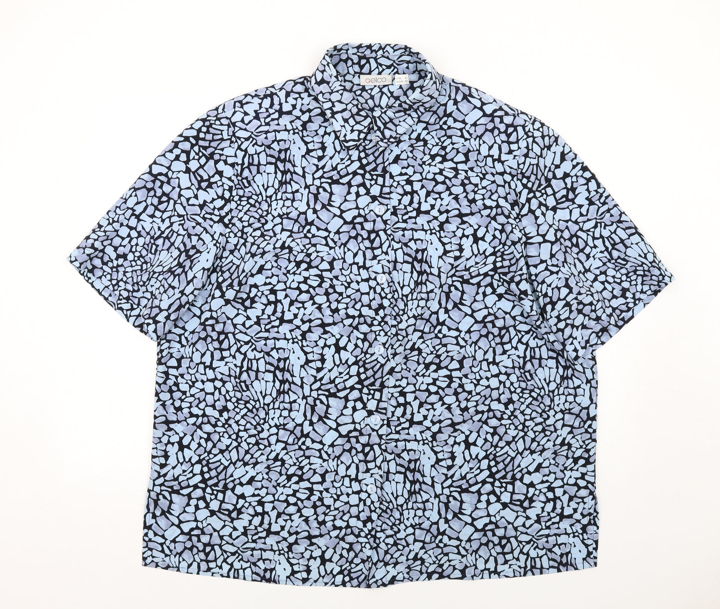 Gelco Womens Blue Geometric Polyester Basic Button-Up Size 22 Collared