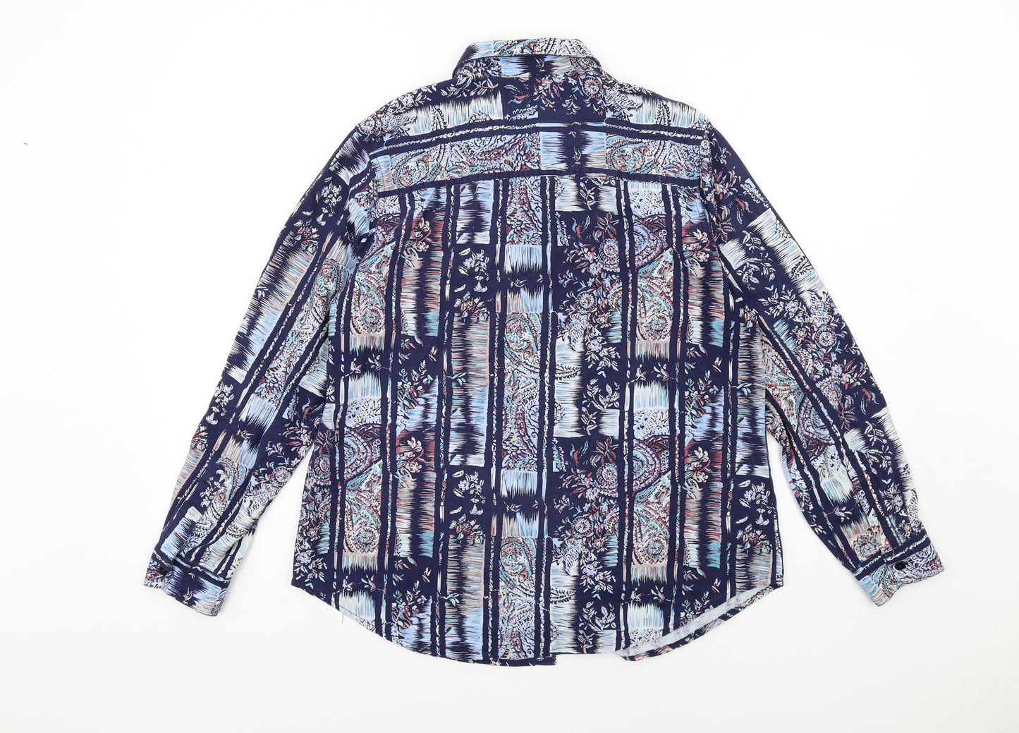 Patra Womens Blue Geometric Silk Basic Button-Up Size M Collared