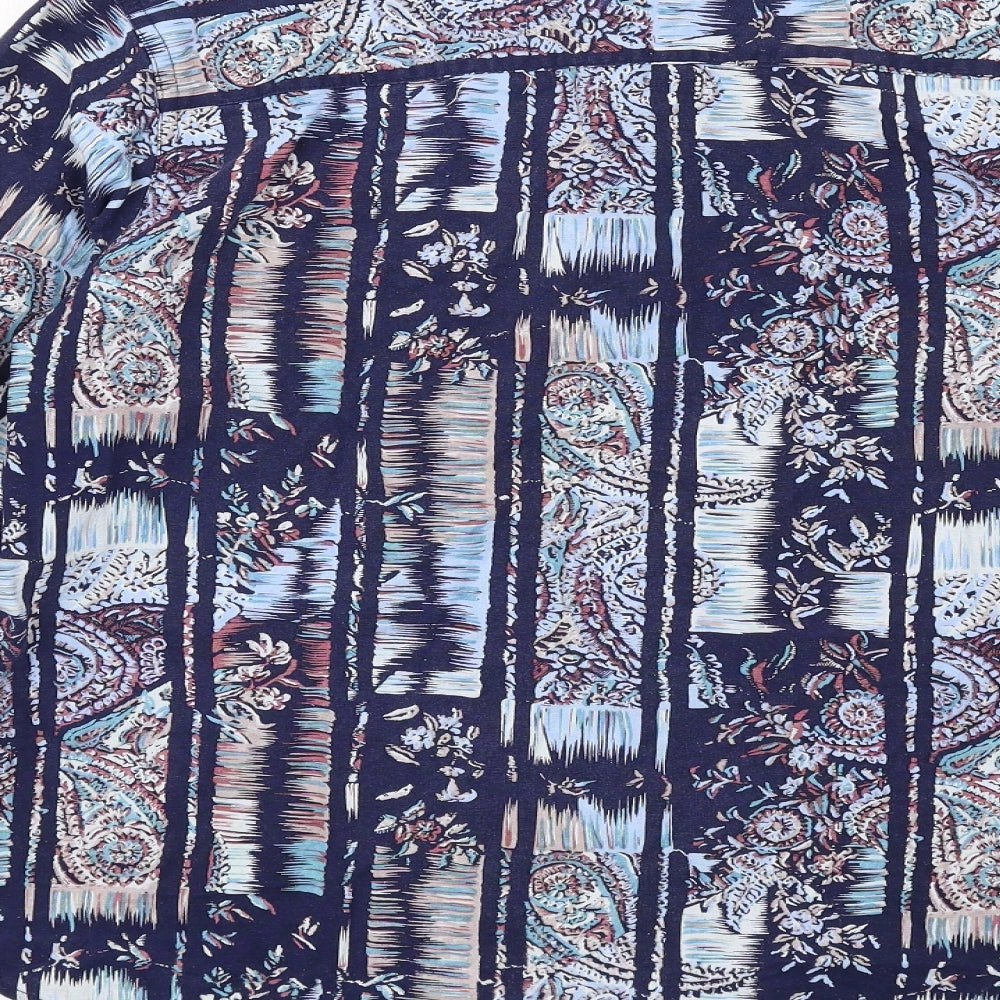 Patra Womens Blue Geometric Silk Basic Button-Up Size M Collared