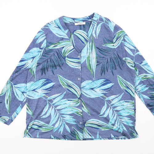 Classic Womens Multicoloured Geometric Polyester Basic Button-Up Size 16 V-Neck
