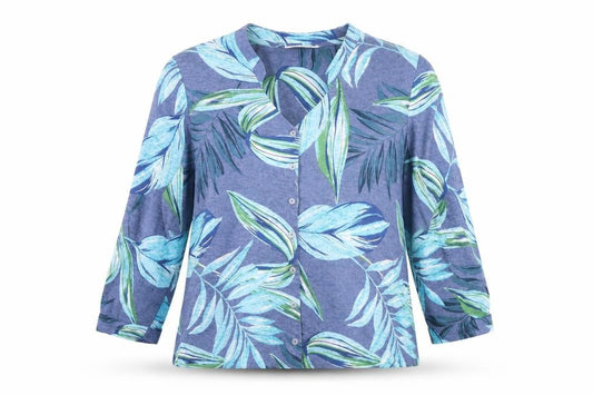 Front view of Classics women’s multicoloured geometric polyester basic button-up, size UK 16, v-neck